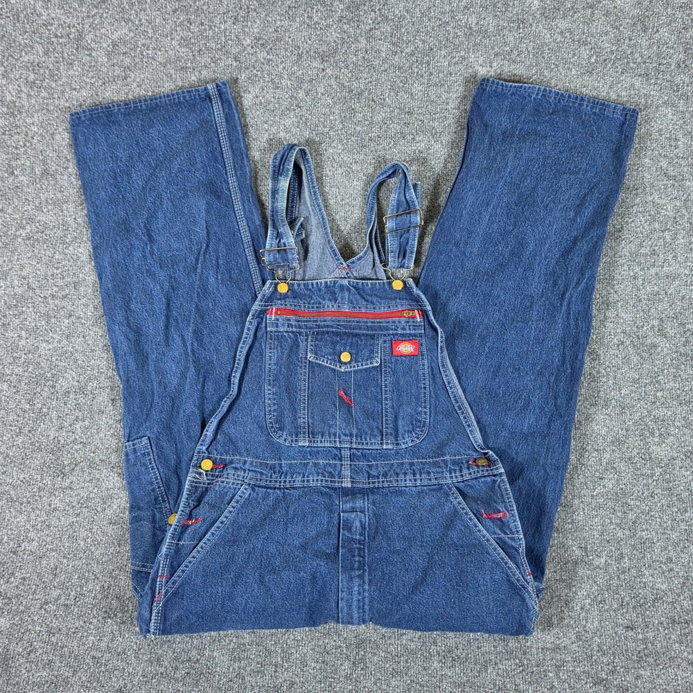 Dickies Mens Blue Denim Bib Overalls Carpenter Workwear Tag 34x34 Actual 34x27